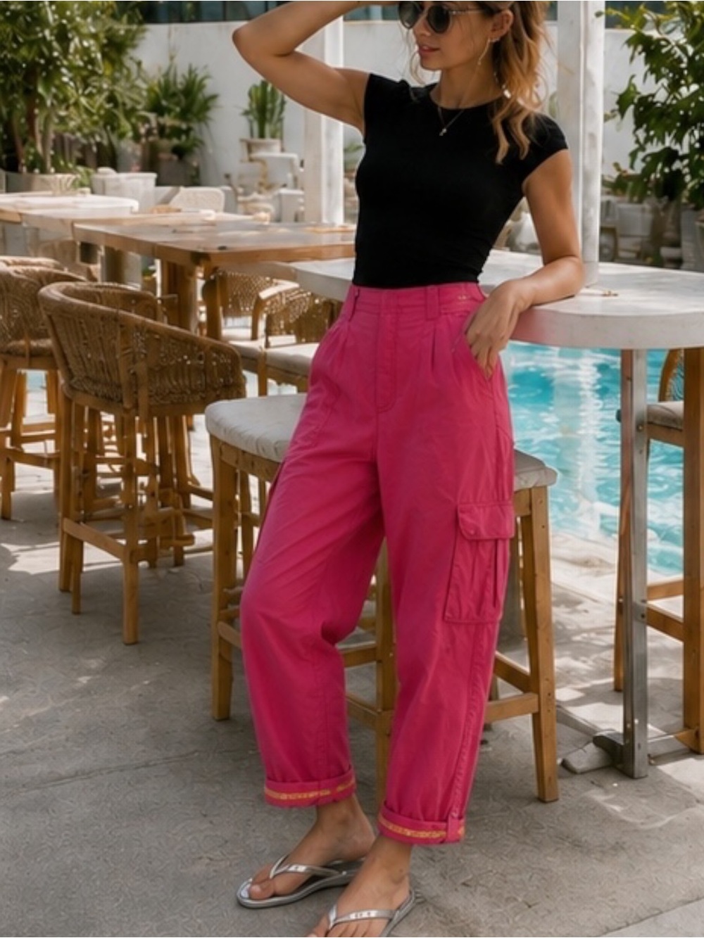 Free People FP Movement Mesmerize Me High Rise Cargo Pants Sunkissed Pink Sz M